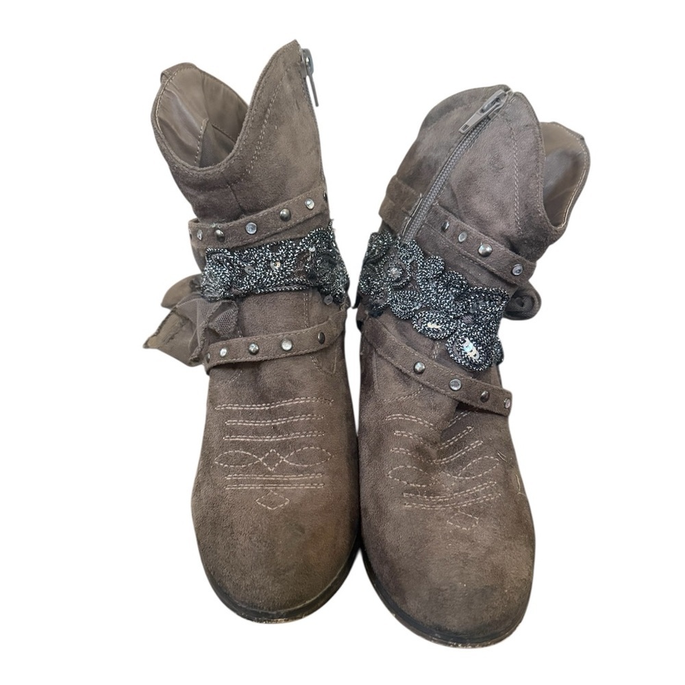 Women’s Dark Brown Embellished Combat Boots with Side Zipper - Picture 5 of 7